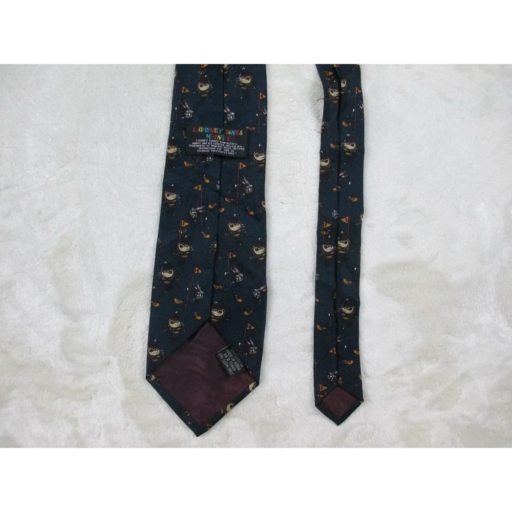 VINTAGE Looney Tunes Neck Tie Mens Blue Bugs Bunny Taz‎ Golf Golfing Casual